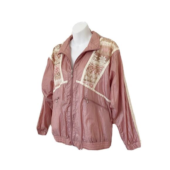 Just For Petites Womens Coat Sz M/P Vintage Dusty Rose Nylon Track Jacket Lined - Picture 1 of 8